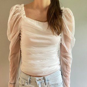 White Tulle Ruched Top